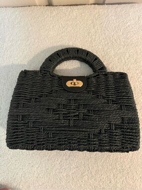 Forever 21 Black Woven Top-Handle Tote with Gold-Tone Turn Lock